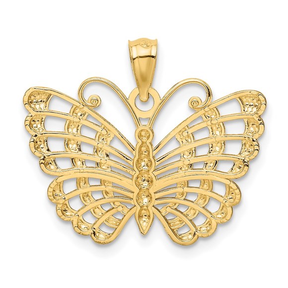 14k Yellow Genuine Gold and Rhodium Diamond-cut Butterfly Necklace Charm Pendant